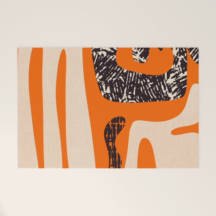 Mid Century Modern Abstract Kwaito Textured Pattern Orange Black Cream Welcome Mat Gallery Image 1