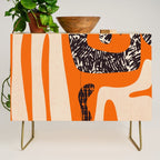 Mid Century Modern Abstract Kwaito Textured Pattern Orange Black Cream Credenza Gallery Image 1