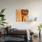 Mid Century Modern Abstract Kwaito Textured Pattern Orange Black Cream Wood Wall Art Gallery Image 2