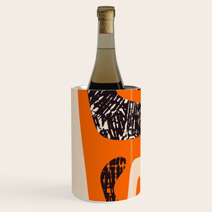 Mid Century Modern Abstract Kwaito Textured Pattern Orange Black Cream Wine Chiller Gallery Image 1