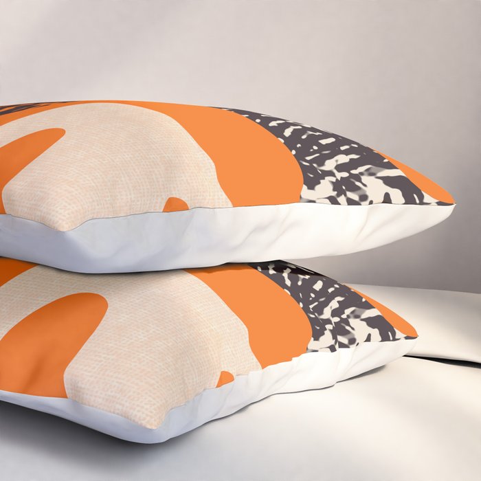 Mid Century Modern Abstract Kwaito Textured Pattern Orange Black Cream Pillow Sham Gallery Image 3