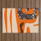 Mid Century Modern Abstract Kwaito Textured Pattern Orange Black Cream Outdoor Rug Gallery Image 1