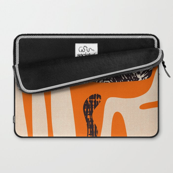 Mid Century Modern Abstract Kwaito Textured Pattern Orange Black Cream Laptop Sleeve Gallery Image 2