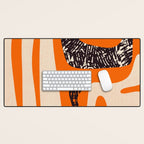 Mid Century Modern Abstract Kwaito Textured Pattern Orange Black Cream Desk Mat Gallery Image 1