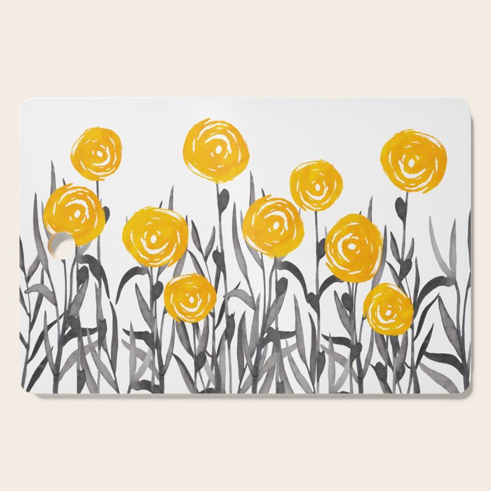 Fall Sunshine, Floral Watercolor Print, Yellow and Gray Cutting Board Gallery Image 1
