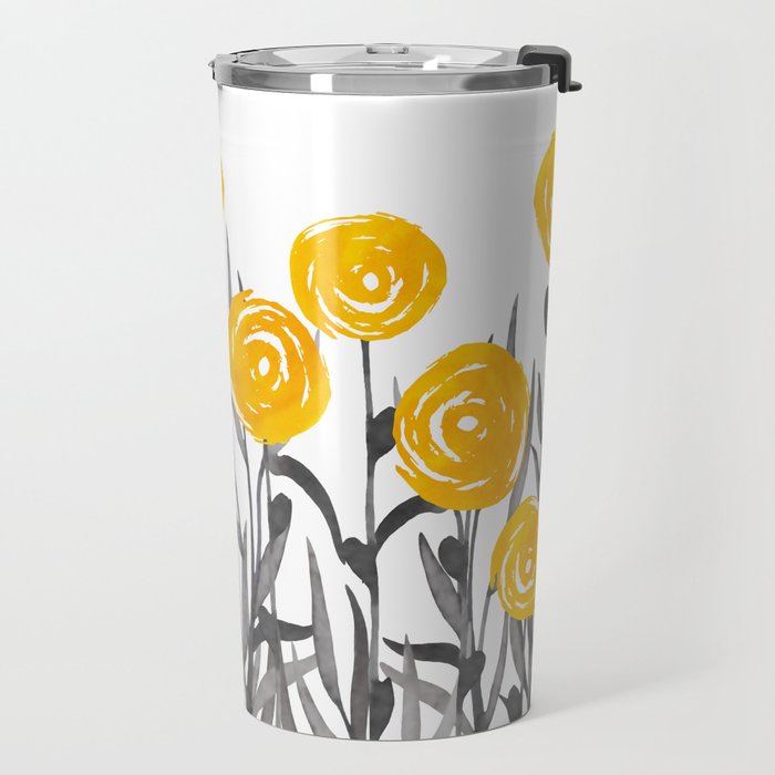 Fall Sunshine, Floral Watercolor Print, Yellow and Gray Travel Mug Gallery Image 2