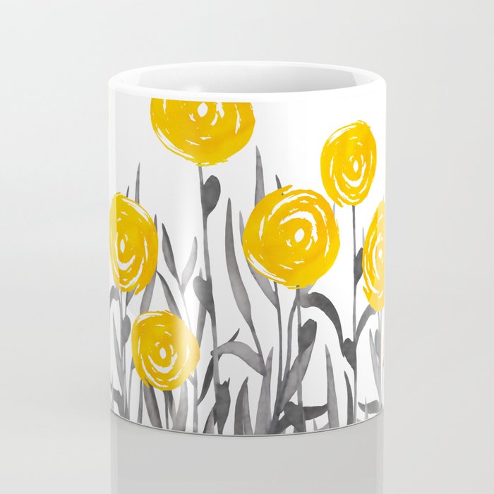 Fall Sunshine, Floral Watercolor Print, Yellow and Gray Coffee Mug Gallery Image 4