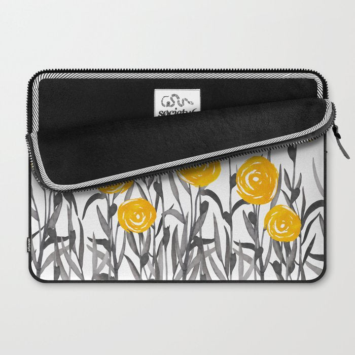 Fall Sunshine, Floral Watercolor Print, Yellow and Gray Laptop Sleeve Gallery Image 2