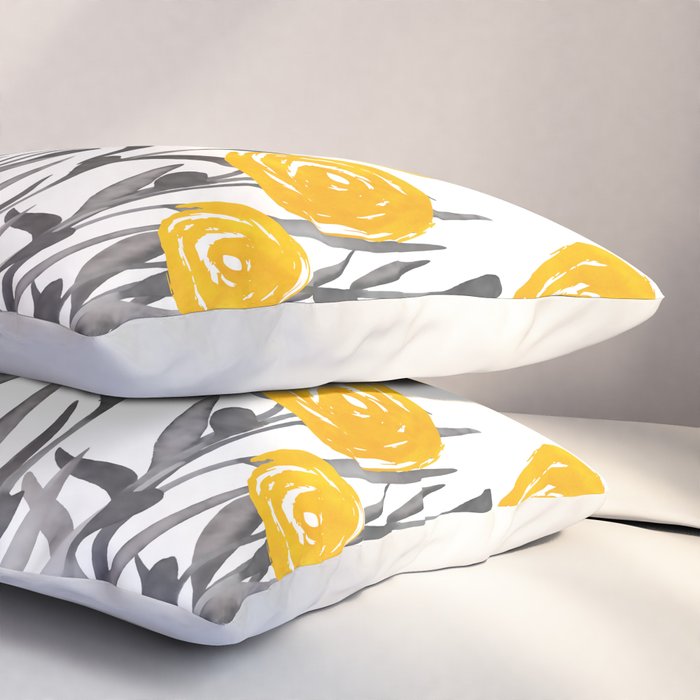 Fall Sunshine, Floral Watercolor Print, Yellow and Gray Pillow Sham Gallery Image 3