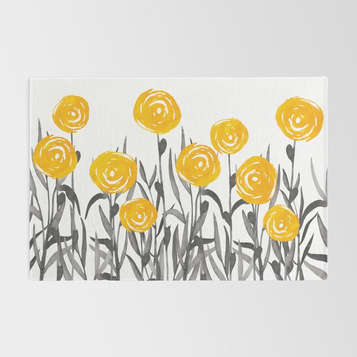 Fall Sunshine, Floral Watercolor Print, Yellow and Gray Rug Gallery Image 2