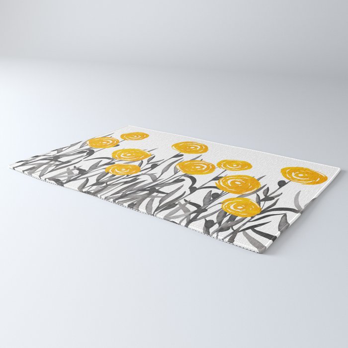 Fall Sunshine, Floral Watercolor Print, Yellow and Gray Rug Gallery Image 3