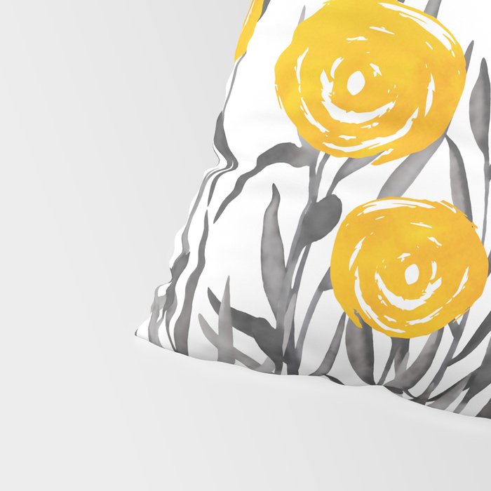Fall Sunshine, Floral Watercolor Print, Yellow and Gray Pillow Sham Gallery Image 4