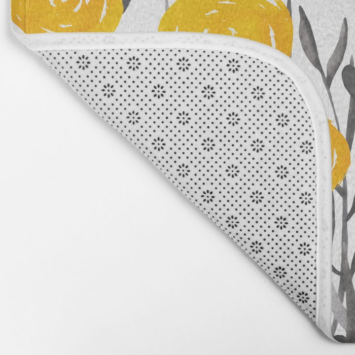 Fall Sunshine, Floral Watercolor Print, Yellow and Gray Bath Mat Gallery Image 2