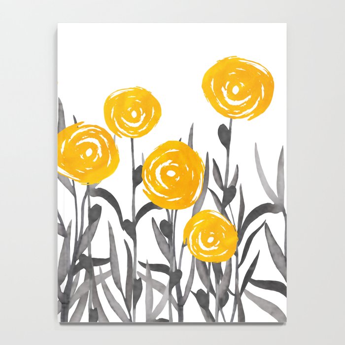 Fall Sunshine, Floral Watercolor Print, Yellow and Gray Notebook Gallery Image 4