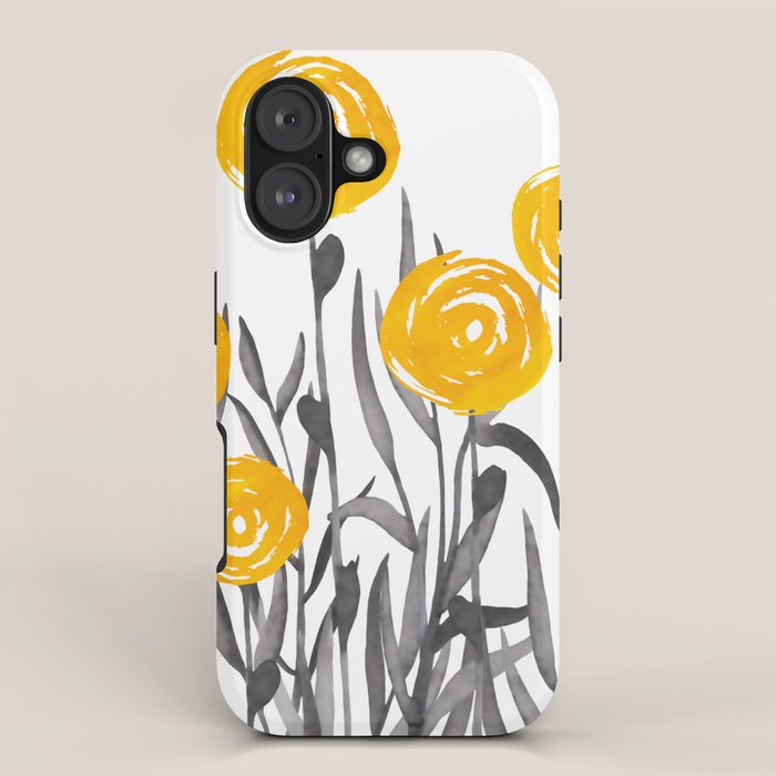 Fall Sunshine, Floral Watercolor Print, Yellow and Gray iPhone Case Gallery Image 1