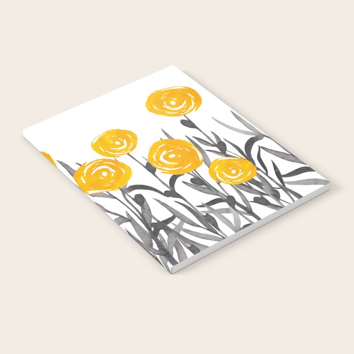 Fall Sunshine, Floral Watercolor Print, Yellow and Gray Notebook Gallery Image 2