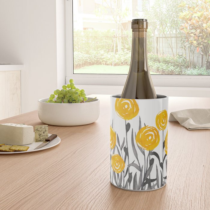 Fall Sunshine, Floral Watercolor Print, Yellow and Gray Wine Chiller Gallery Image 4