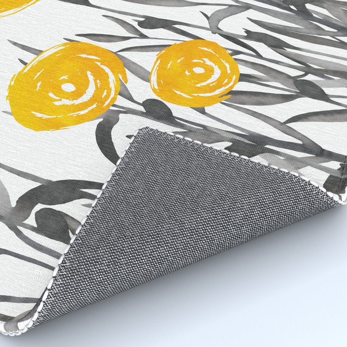 Fall Sunshine, Floral Watercolor Print, Yellow and Gray Rug Gallery Image 4