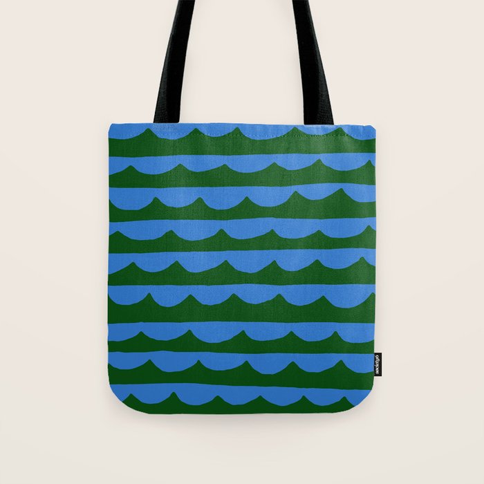 Thin Scalloped Line in blue and green Tote Bag Gallery Image 1