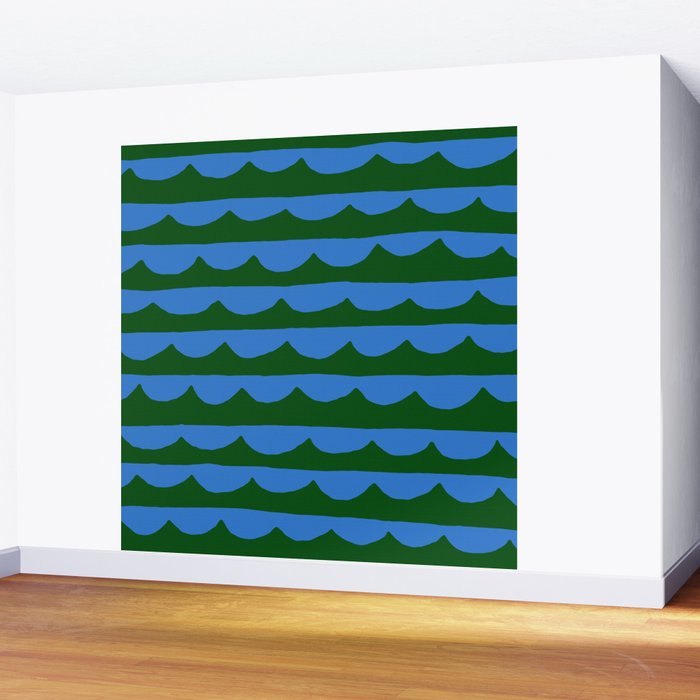 Thin Scalloped Line in blue and green Wall Mural Gallery Image 2