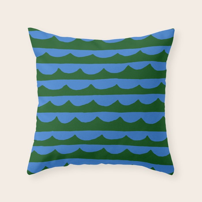 Thin Scalloped Line in blue and green Throw Pillow Gallery Image 6