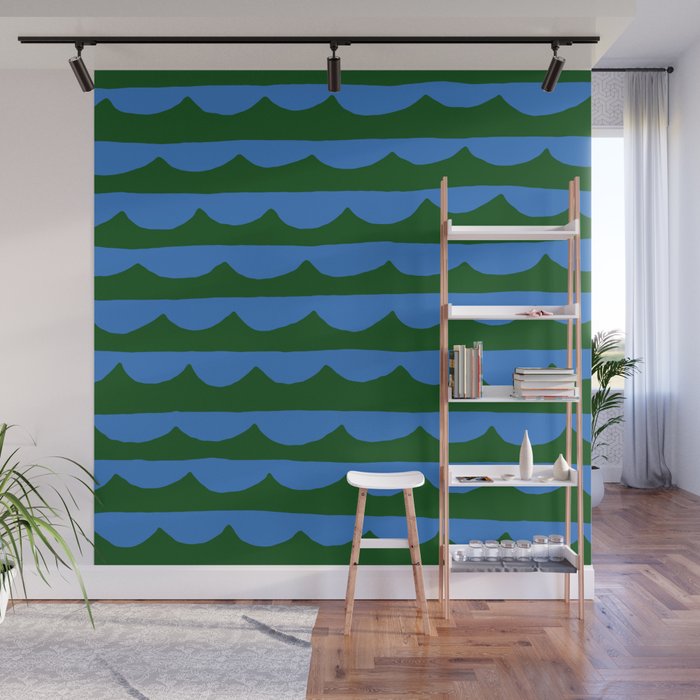 Thin Scalloped Line in blue and green Wall Mural Gallery Image 1