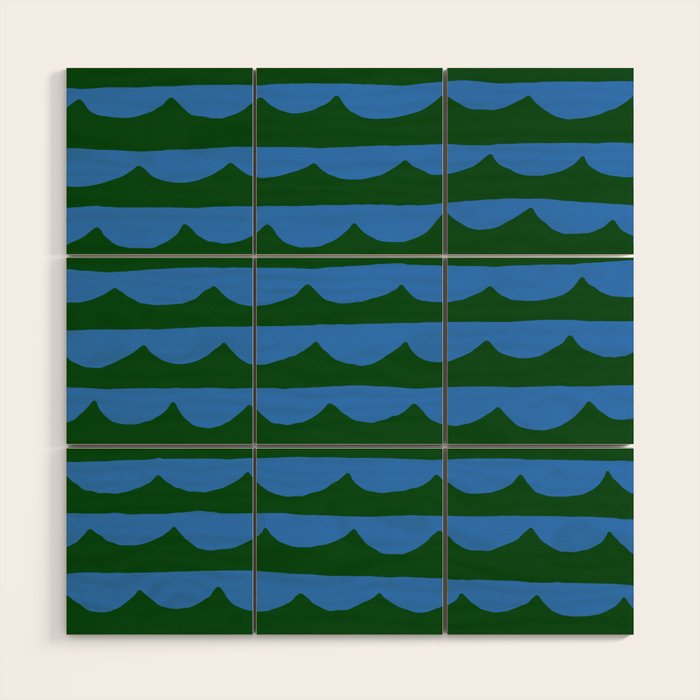 Thin Scalloped Line in blue and green Wood Wall Art Gallery Image 1