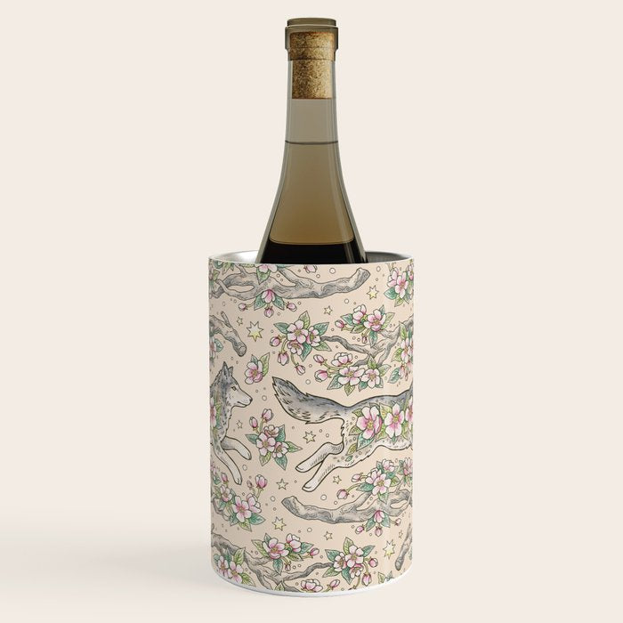 Wolf & Wild Apple Blossoms | Botanical Animal Art Wine Chiller Gallery Image 3