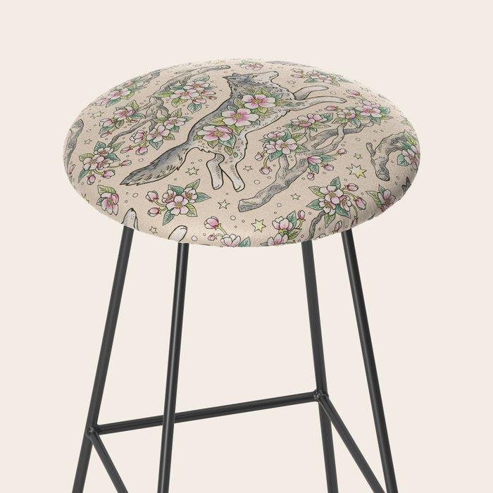 Wolf & Wild Apple Blossoms | Botanical Animal Art Stool Gallery Image 2