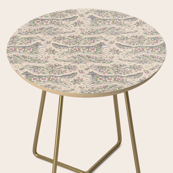 Wolf & Wild Apple Blossoms | Botanical Animal Art Side Table Gallery Image 2
