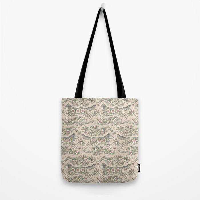 Wolf & Wild Apple Blossoms | Botanical Animal Art Tote Bag Gallery Image 2