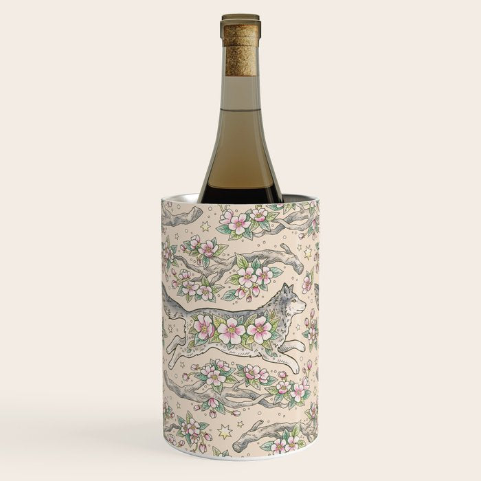 Wolf & Wild Apple Blossoms | Botanical Animal Art Wine Chiller Gallery Image 1