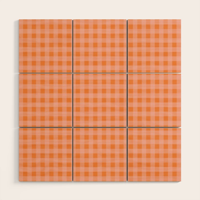 Gingham Check Pattern Orange Pink Blush Wood Wall Art Gallery Image 1