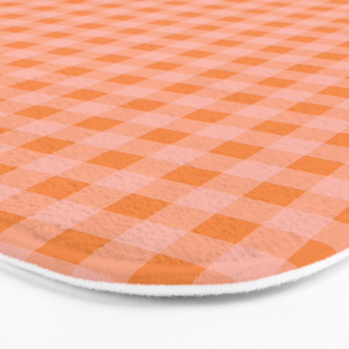 Gingham Check Pattern Orange Pink Blush Bath Mat Gallery Image 3