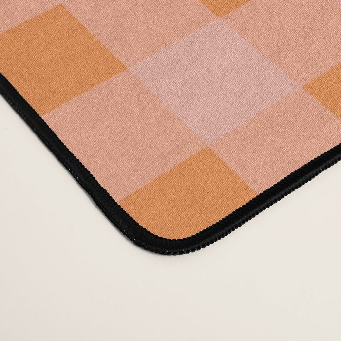 Gingham Check Pattern Orange Pink Blush Desk Mat Gallery Image 4