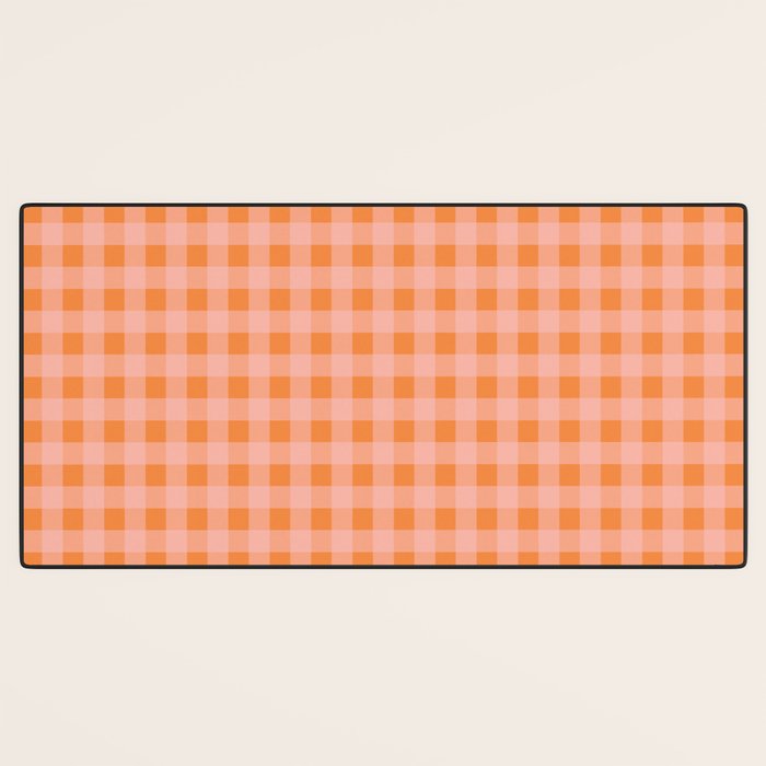Gingham Check Pattern Orange Pink Blush Desk Mat Gallery Image 3