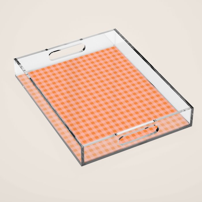 Gingham Check Pattern Orange Pink Blush Acrylic Tray Gallery Image 1