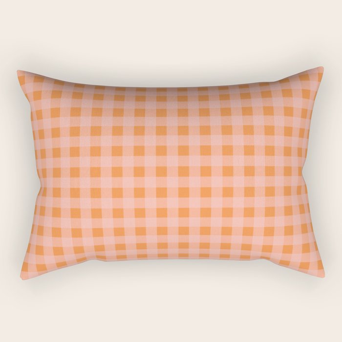 Gingham Check Pattern Orange Pink Blush Rectangular Pillow Gallery Image 2