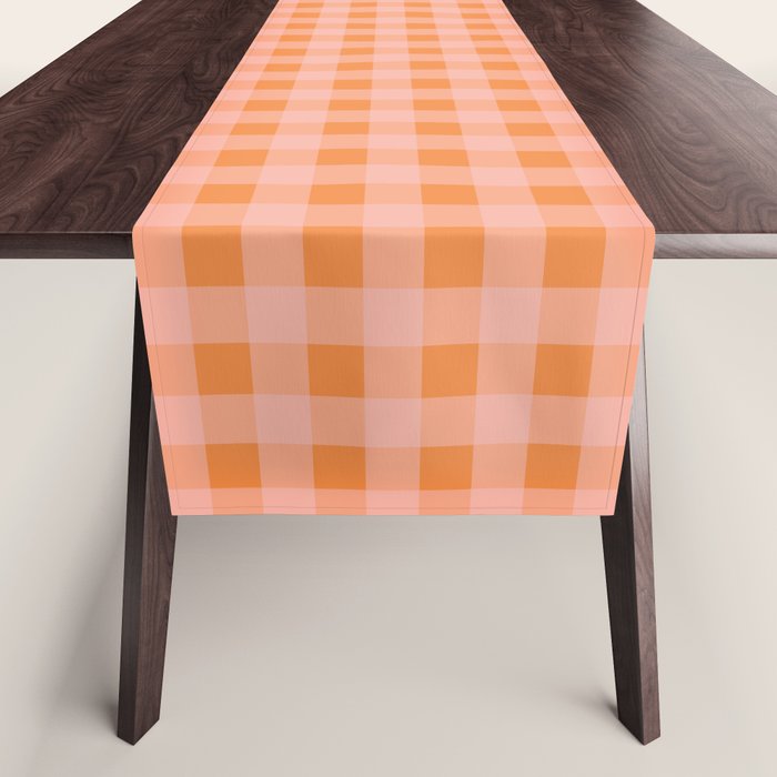 Gingham Check Pattern Orange Pink Blush Table Runner Gallery Image 1