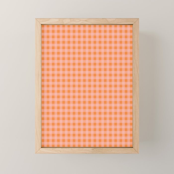 Gingham Check Pattern Orange Pink Blush Mini Art Print Gallery Image 1