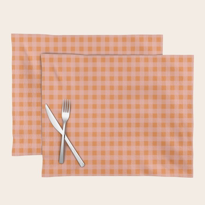 Gingham Check Pattern Orange Pink Blush Placemat Gallery Image 1