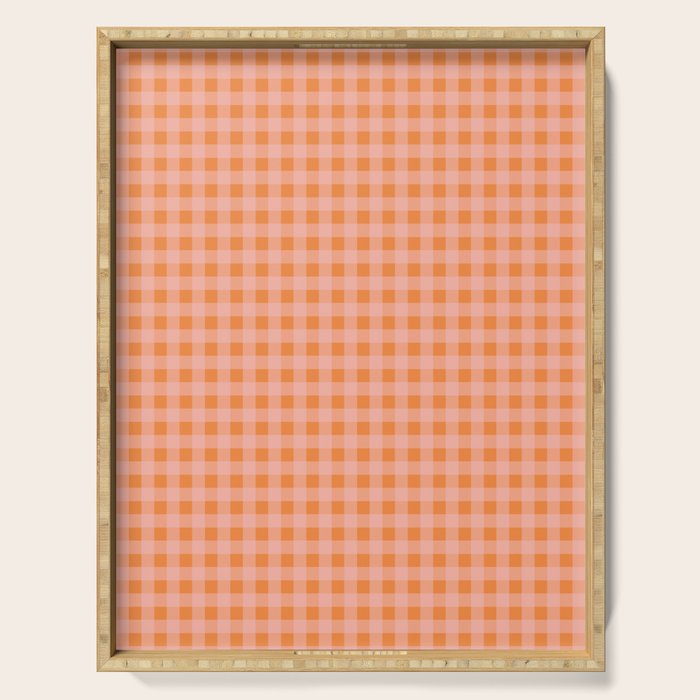 Gingham Check Pattern Orange Pink Blush Serving Tray Gallery Image 1