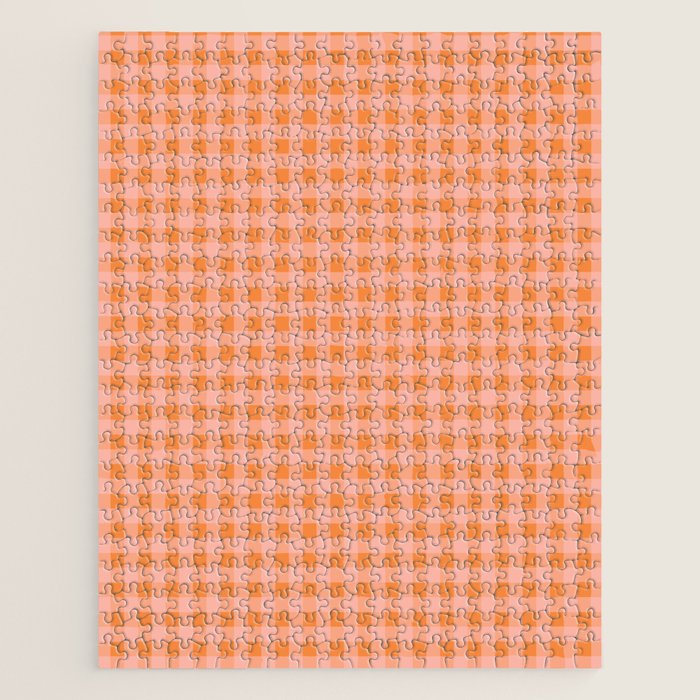 Gingham Check Pattern Orange Pink Blush Jigsaw Puzzle Gallery Image 1