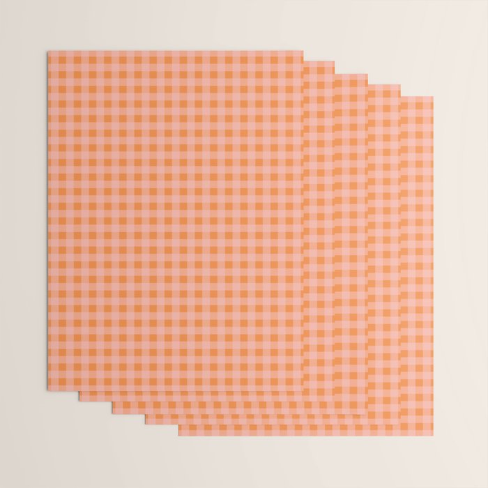 Gingham Check Pattern Orange Pink Blush Wrapping Paper Gallery Image 3