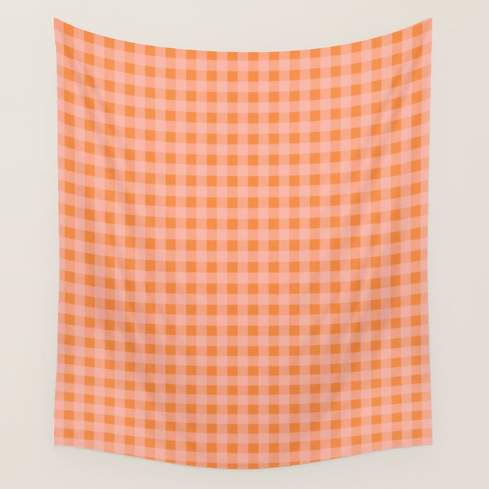 Gingham Check Pattern Orange Pink Blush Wall Tapestry Gallery Image 4