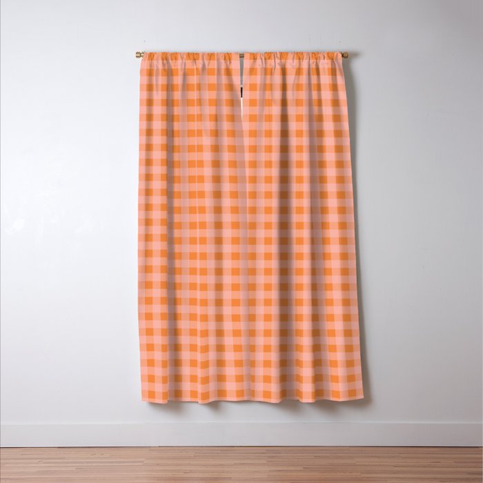 Gingham Check Pattern Orange Pink Blush Window Curtain Gallery Image 3