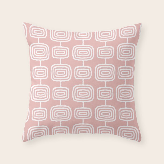 Mid Century Modern Atomic Rings Pattern Dusty Rose Throw Pillow Gallery Image 1