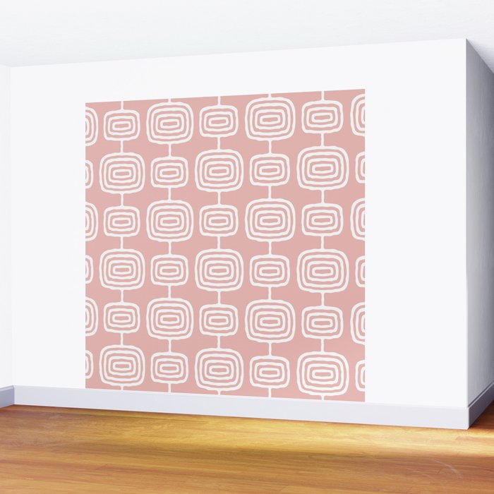 Mid Century Modern Atomic Rings Pattern Dusty Rose Wall Mural Gallery Image 2