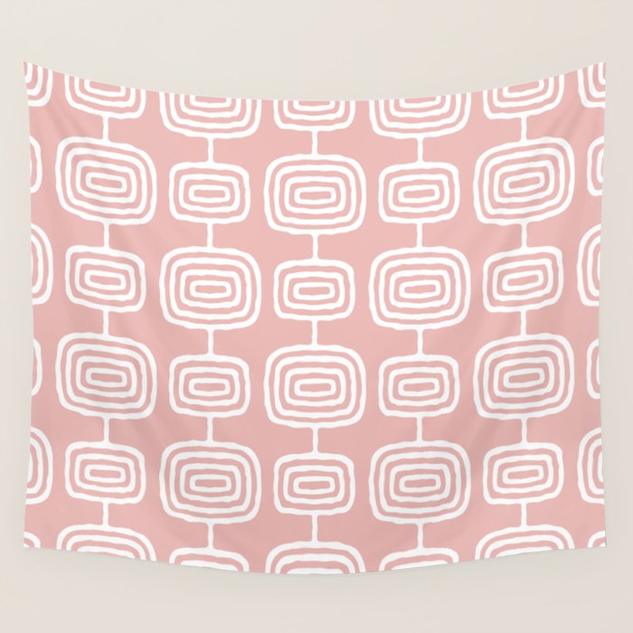 Mid Century Modern Atomic Rings Pattern Dusty Rose Wall Tapestry Gallery Image 1