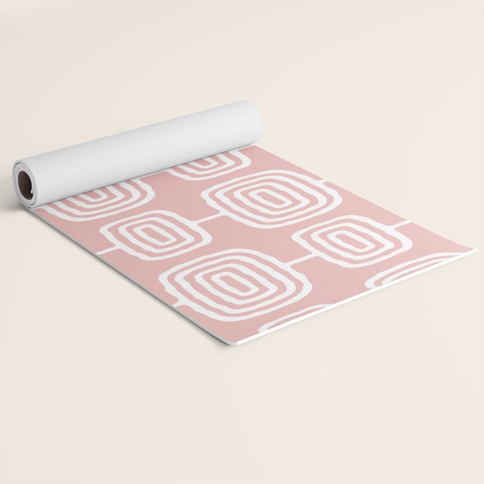 Mid Century Modern Atomic Rings Pattern Dusty Rose Yoga Mat Gallery Image 2